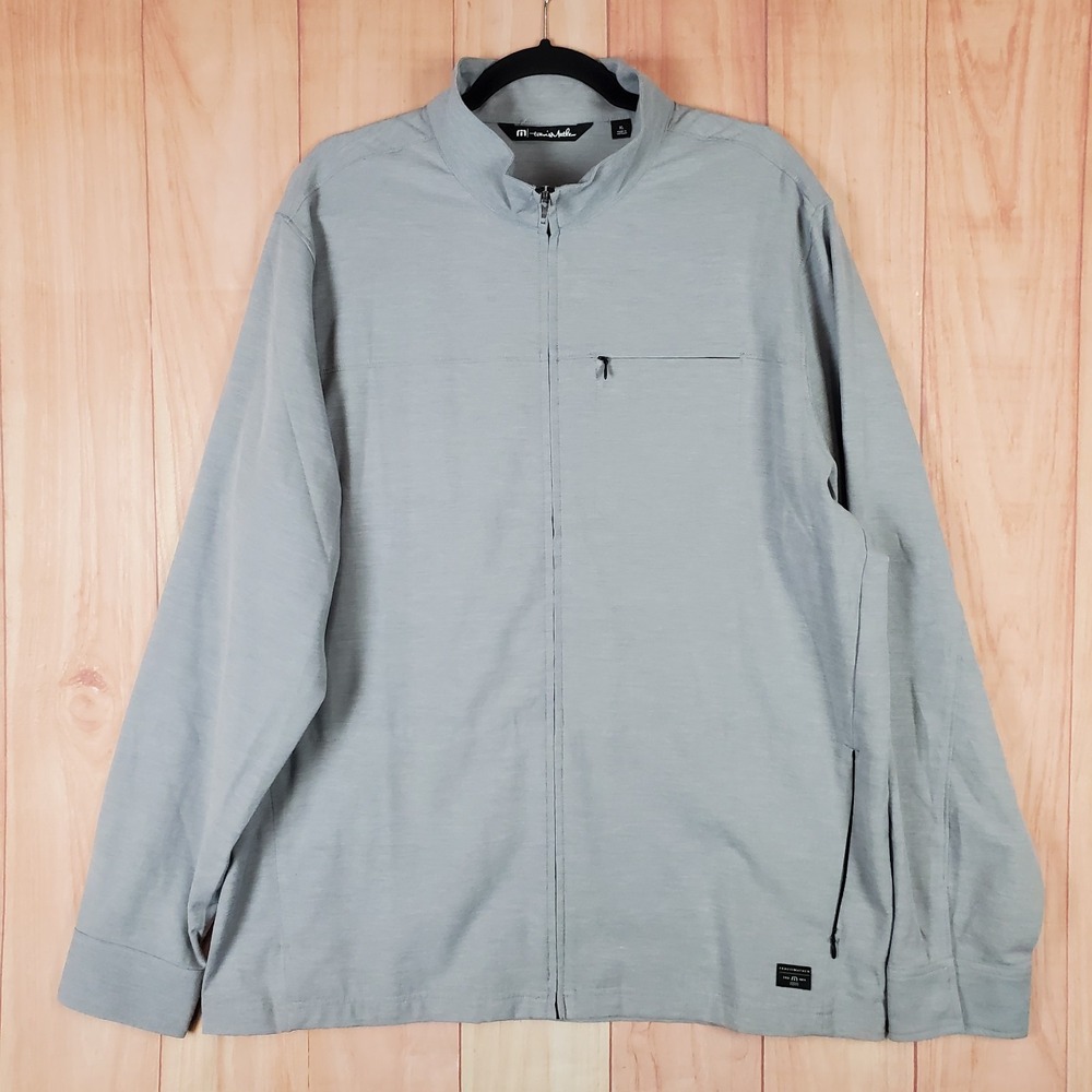 Travis Mathew Jacket Mens XL Gray Stretch Collar Placket Full Zip Mock Neck